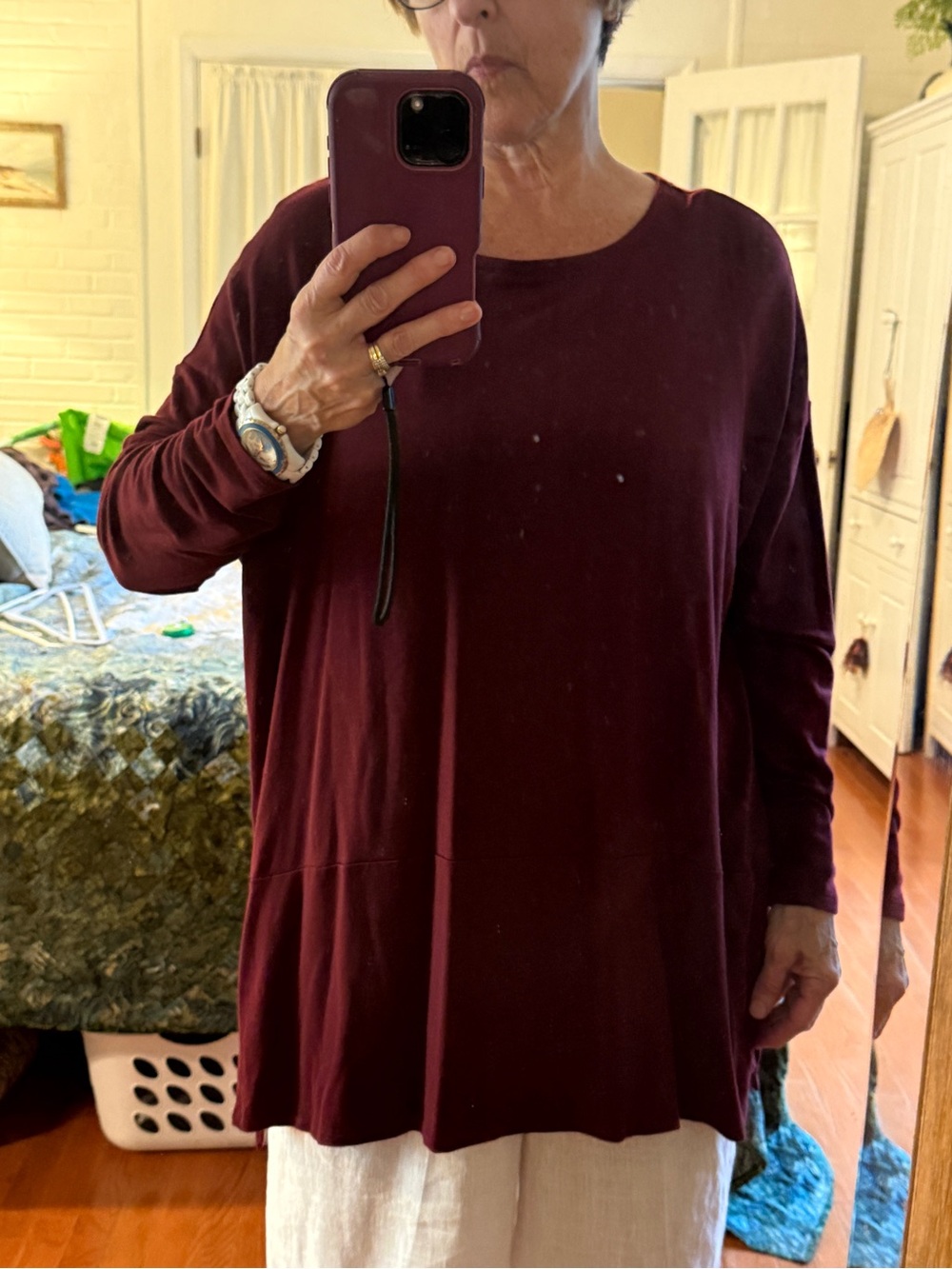 Eileen Fisher Burgundy Scoop Neck Tunic